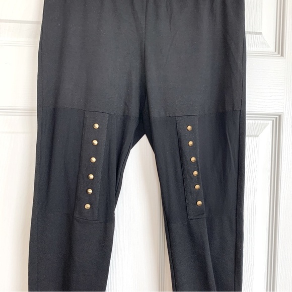 Black Knit Leggings with Suspender Garter Grommets and Sheer Panel - Picture 1 of 6